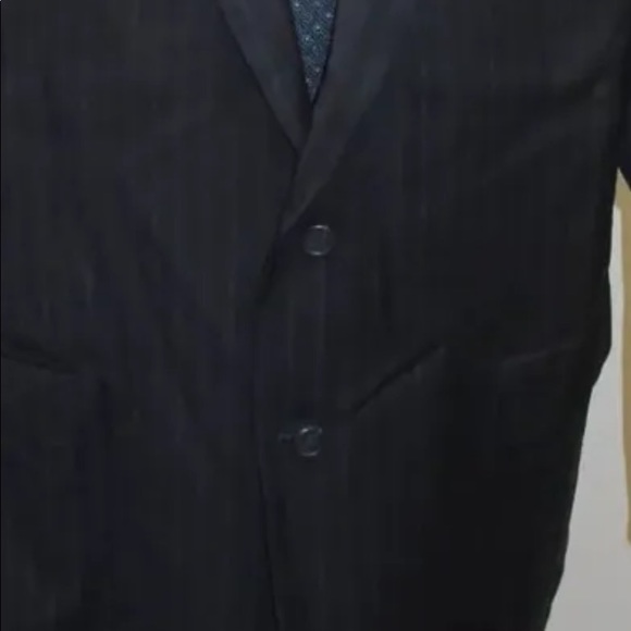 JOS A BANK Men Blazer 46R Black Striped 100% Wool Lined 2 Buttons - Picture 3 of 7